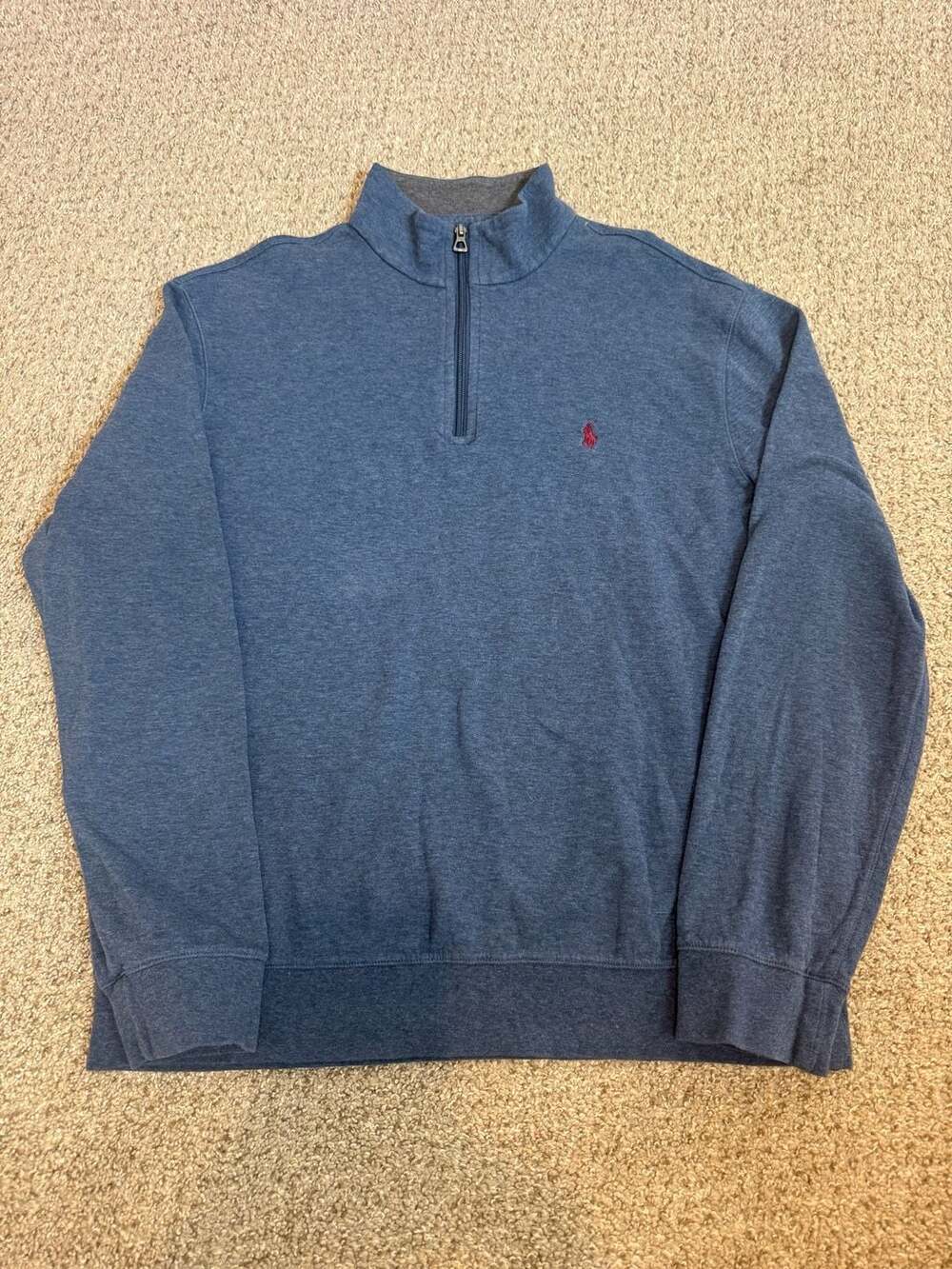 Polo Ralph Lauren Sweater Mens Large Blue Cotton Viscose 1/4 Zip Pullover Pony